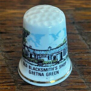 Old Blacksmiths Shop Gretna Green Bone China Thimble British Made Collectible So